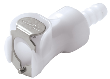 22100 - Kupplung Acetal mit Schlauchtülle 6,4 mm mit Absperrung, NSF (PLCD17004 NSF)