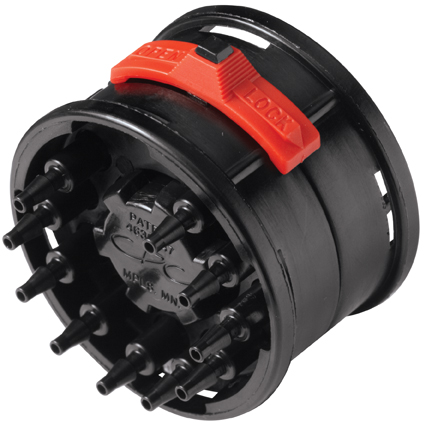 TTD10M3 - Zehnfachverbinder komplett, Acetal mit 3,0 mm Einsätzen mit Absperrung