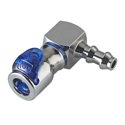 LQ2D3304LBLU - Winkel-Kupplung MS-VC mit Locking Tülle 6,4 mm mit Absperrung, blau, Non-Spill
