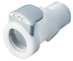 45600 - Kupplung Acetal mit konischem AG 1/4" NPT mit Absperrung, NSF (APCD10004 NSF)