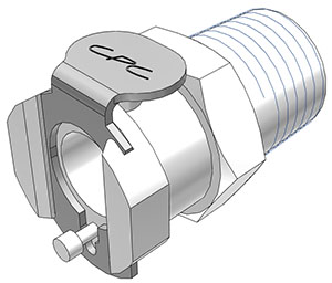 12100 - Kupplung Acetal mit konischem AG 1/4" NPT mit Absperrung, NSF (PMCD1004 NSF)