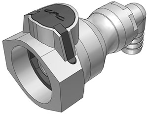 95100 - UDC Kupplung PP mit Winkel-Schlauchtülle 12,7 mm mit Absperrung, EPDM O-Ring
