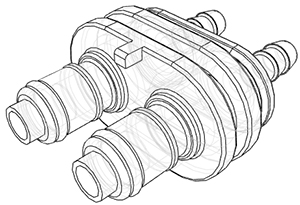 DPCD22004 - Stecker 2-fach, Acetal m. Schlauchtülle 6,4 mm mit Absperrung