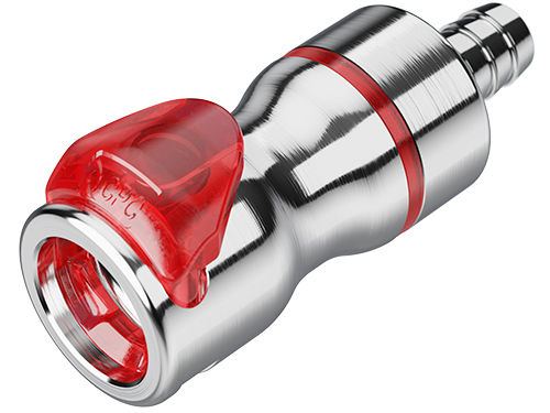 LQ6D17006RED - Kupplung MS-VC mit Schlauchtülle 9,5mm mit Absperrung, rot, Non-Spill