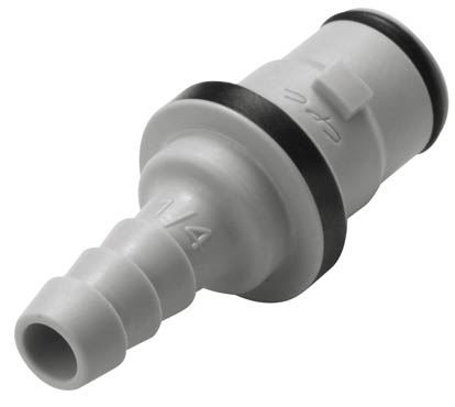 NS2D220412V - Stecker PP mit Schlauchtülle 6,4 mm mit Absperrung, Non-Spill, FKM-Dichtung