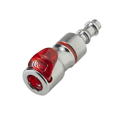 LQ2D1704LRED - Kupplung MS-VC mit Locking Schlauchtülle 6,4 mm mit Absperrung, rot, Non-Spill