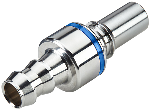 LQ6D22006LBLU - Stecker MS-VC mit Locking Schlauchtülle 9,5 mm mit Absperrung, blau, Non-Spill