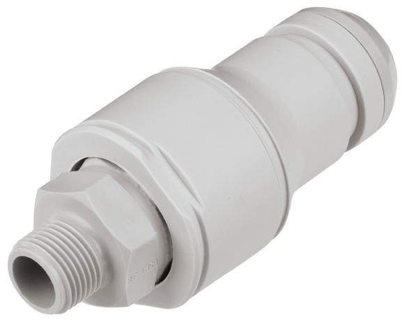 NSHD24006BSPT - Stecker Polypropylen mit konischem AG 3/8" BSPT mit Absperrung, Non-Spill