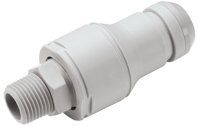 NSHD24008 - Stecker Polypropylen mit konischem AG 1/2" NPT mit Absperrung, Non-Spill