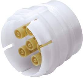 SXF420112 - Sechsfachverb. Stecker Acetal, Schott mit 1,6 mm PP Kuppl. Einsätzen ohne Absperrung