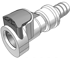 42200 - Kupplung Acetal mit Schlauchtülle 9,5 mm mit Absperrung, NSF (APCD17006SH NSF)